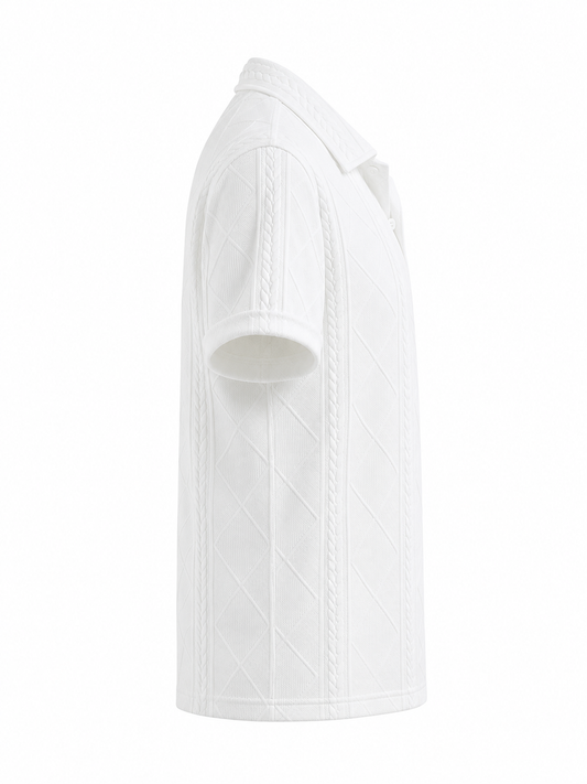 Happy Young Apparel Men's Premium White Textured Knit Polo Shirt