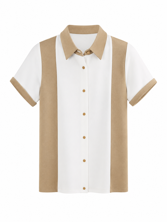Happy Young Apparel Men's Premium Beige & White Color Block Casual Button-Up Shirt