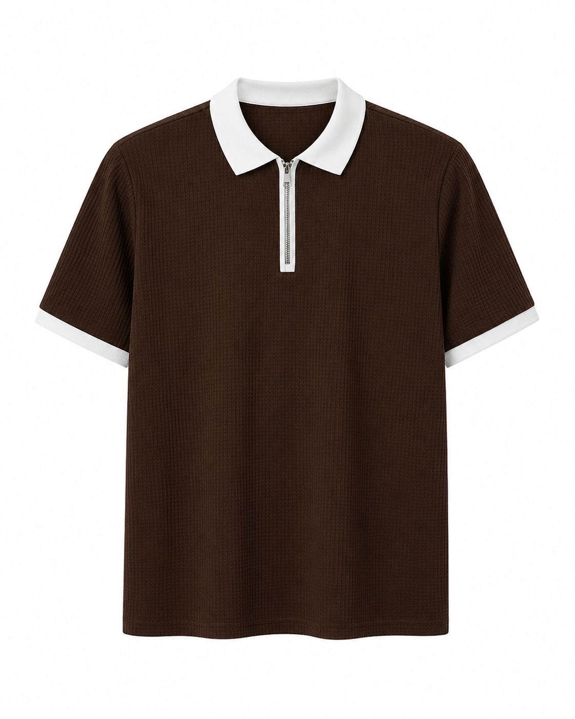 Happy Young Apparel Men's Premium Brown Textured Quarter Zip Polo Shirt