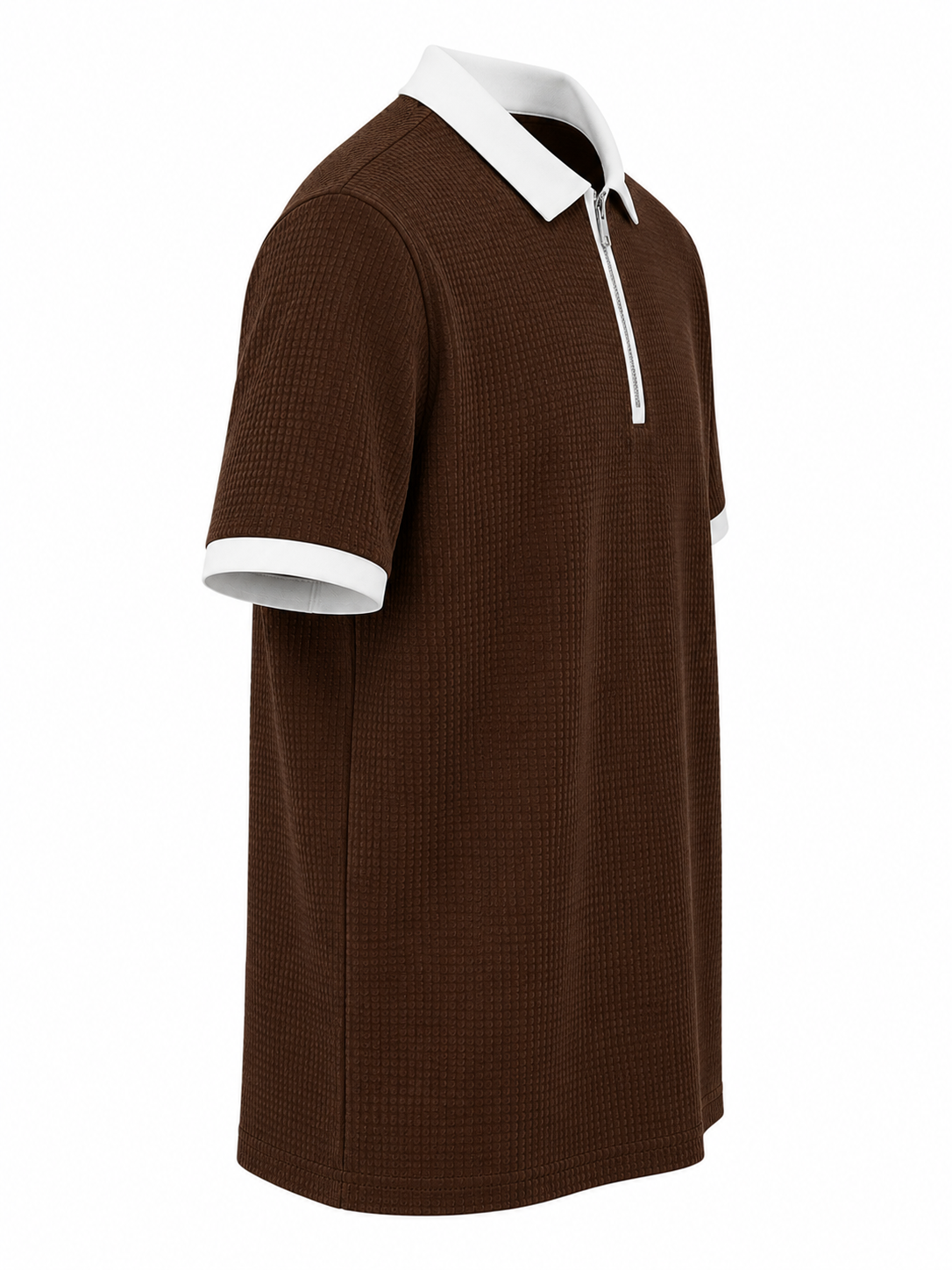 Happy Young Apparel Men's Premium Brown Textured Quarter Zip Polo Shirt