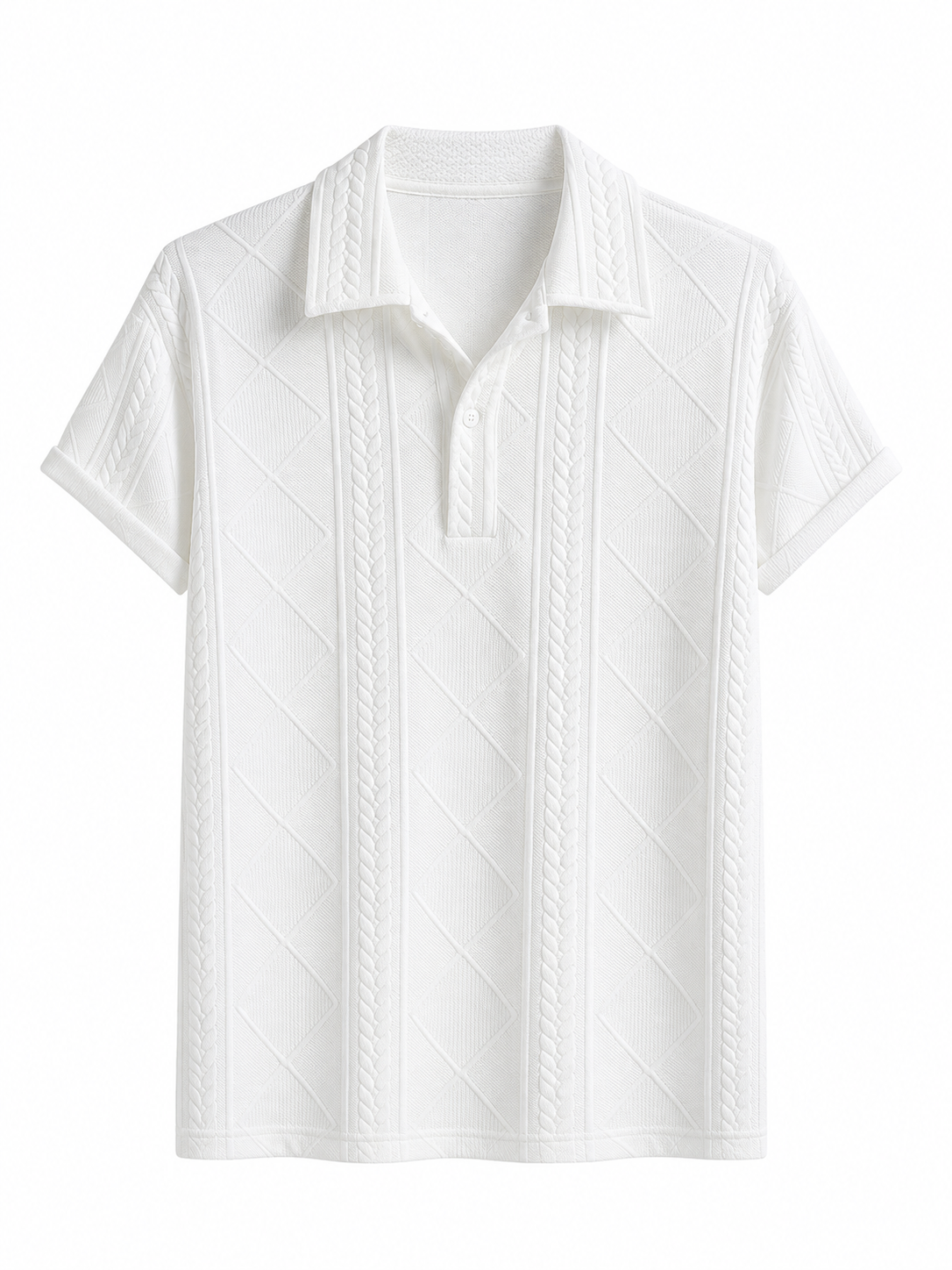 Happy Young Apparel Men's Premium White Textured Knit Polo Shirt