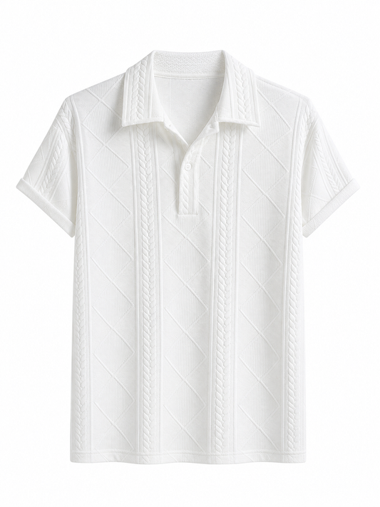 Happy Young Apparel Men's Premium White Textured Knit Polo Shirt